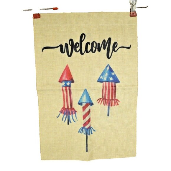 Welcome Fireworks 12 x 18 inches Double Sided Nylon Burlap Garden Flag - Picture 1 of 2